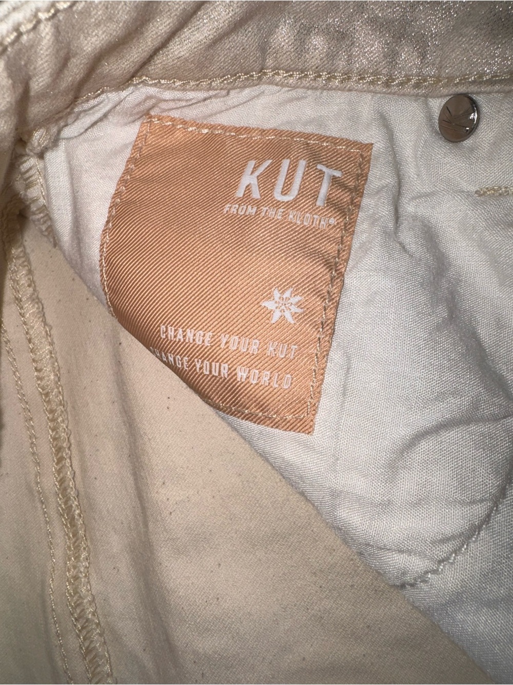 KUT From The Kloth Charlize High Rise Cigarette Jeans Women’s 10 Metallic Champa - Picture 3 of 9
